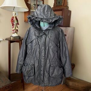 Vintage Grey Silver Boxy Parka Frilly Hood Utility Snow Jacket Women’s 1X